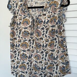 Lucky Brand Cream Sleeveless Blouse with Ruffled Tie Front